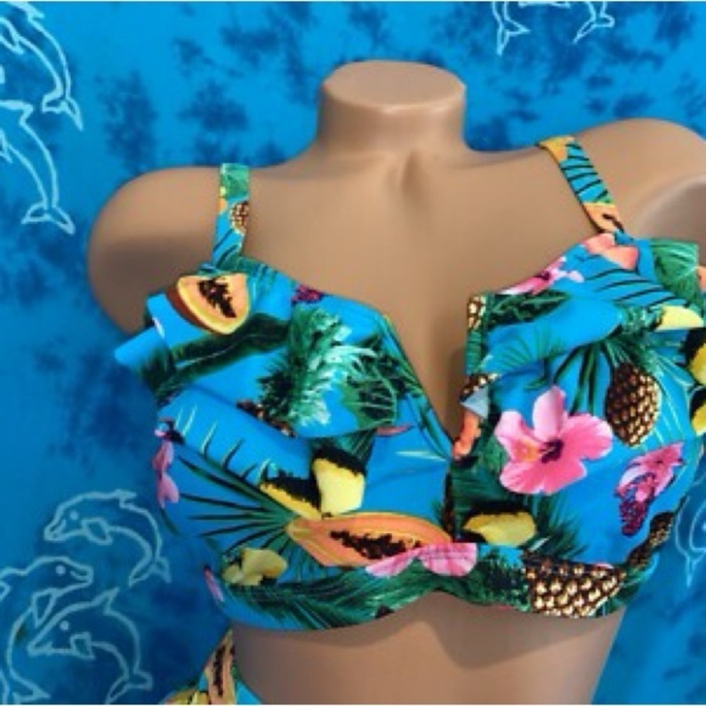Forever 21 Blue Tropical Print Bikini Top